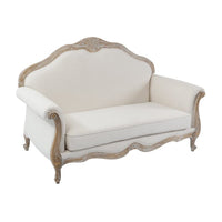 Oak Wood White Washed Finish Rolled Armrest 2 Seater Sofa Linen Fabric Kings Warehouse 