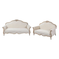 Oak Wood White Washed Finish Rolled Armrest 3+2 Seater Sofa Set Linen Fabric Kings Warehouse 