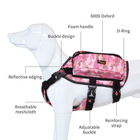 Ondoing Dog Backpack Harness Pet Carrier Saddle Bag Reflective Adjustable Outdoor Hiking-XL-Camo Pink Kings Warehouse 