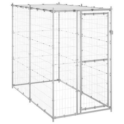 Outdoor Dog Kennel Galvanised Steel with Roof 110x220x180 cm Kings Warehouse 