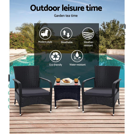 Outdoor Furniture Patio Set Wicker Outdoor Conversation Set Chairs Table 3PCS Outdoor Furniture Kings Warehouse 