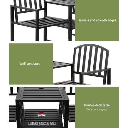 Outdoor Garden Bench Steel Table and chair Patio Furniture Loveseat Park Kings Warehouse 