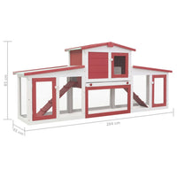 Outdoor Large Rabbit Hutch Red and White 204x45x85 cm Wood Coops & Hutches Supplies Kings Warehouse 