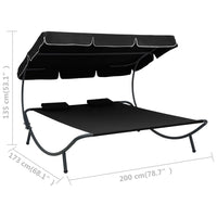 Outdoor Lounge Bed with Canopy and Pillows Black Kings Warehouse 