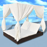 Outdoor Lounge Bed with Curtains Poly Rattan Brown Kings Warehouse 