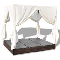 Outdoor Lounge Bed with Curtains Poly Rattan Brown Kings Warehouse 