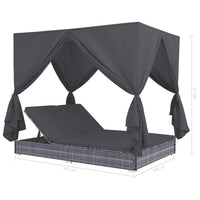 Outdoor Lounge Bed with Curtains Poly Rattan Grey Kings Warehouse 