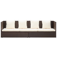 Outdoor Lounge Bed with Cushion & Pillows Poly Rattan Brown Outdoor Furniture Kings Warehouse 