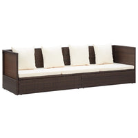 Outdoor Lounge Bed with Cushion & Pillows Poly Rattan Brown Outdoor Furniture Kings Warehouse 