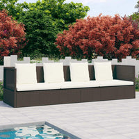 Outdoor Lounge Bed with Cushion & Pillows Poly Rattan Brown Outdoor Furniture Kings Warehouse 