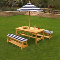 Outdoor Table & Bench Set with Cushions & Umbrella (Navy) garden supplies Kings Warehouse 