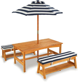 Outdoor Table & Bench Set with Cushions & Umbrella (Navy) garden supplies Kings Warehouse 