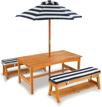Outdoor Table & Bench Set with Cushions & Umbrella (Navy) garden supplies Kings Warehouse 