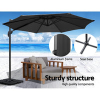 Outdoor Umbrella 3m Base Cantilever Beach Stand Sun Roma Black 50cm Kings Warehouse 