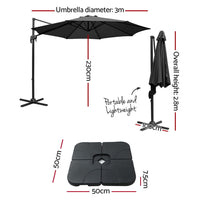 Outdoor Umbrella 3m Base Cantilever Beach Stand Sun Roma Black 50cm Kings Warehouse 