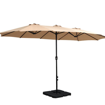 Outdoor Umbrella Beach Twin Base Stand Garden Sun Shade Beige 4.57m Kings Warehouse 