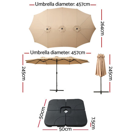 Outdoor Umbrella Beach Twin Base Stand Garden Sun Shade Beige 4.57m Kings Warehouse 