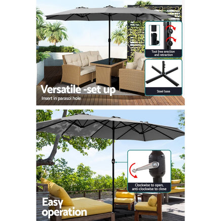 Outdoor Umbrella Beach Twin Base Stand Garden Sun Shade Charcoal 4.57m Kings Warehouse 