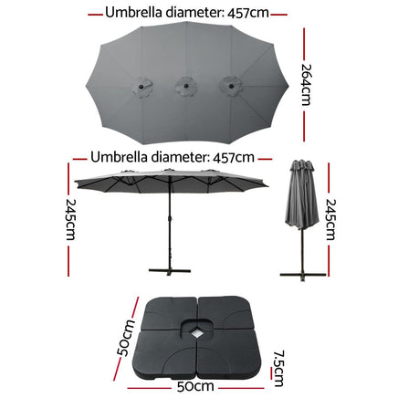 Outdoor Umbrella Beach Twin Base Stand Garden Sun Shade Charcoal 4.57m Kings Warehouse 