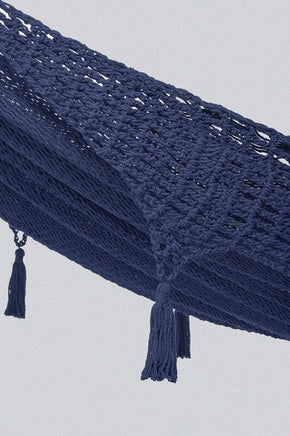Outdoor undercover cotton Mayan Legacy hammock with hand crocheted tassels King Size Blue Kings Warehouse 