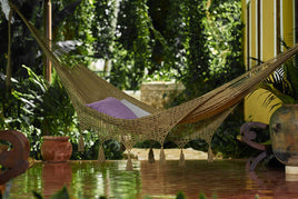 Outdoor undercover cotton Mayan Legacy hammock with hand crocheted tassels King Size Cedar Kings Warehouse 