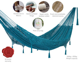Outdoor undercover cotton Mayan Legacy hammock with hand crocheted tassels Queen Size Bondi Kings Warehouse 