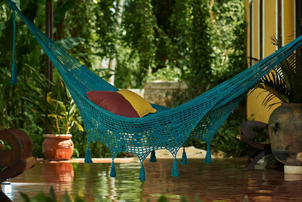 Outdoor undercover cotton Mayan Legacy hammock with hand crocheted tassels Queen Size Bondi Kings Warehouse 