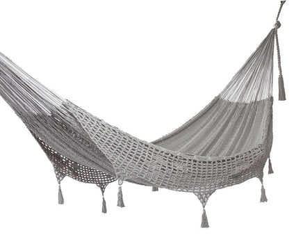 Outdoor undercover cotton Mayan Legacy hammock with hand crocheted tassels Queen Size Dream Sands Kings Warehouse 