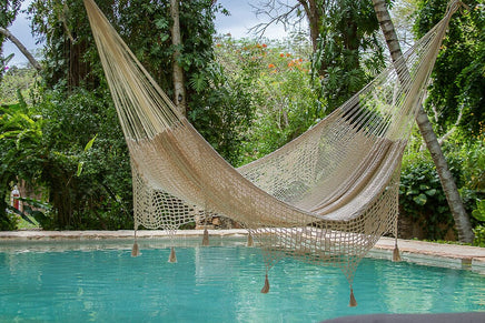 Outdoor undercover cotton Mayan Legacy hammock with hand crocheted tassels Queen Size Marble Colour Kings Warehouse 