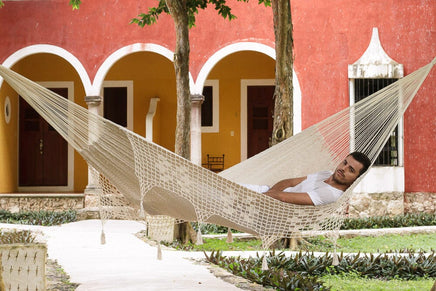Outdoor undercover cotton Mayan Legacy hammock with hand crocheted tassels Queen Size Marble Colour Kings Warehouse 