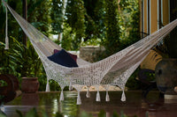 Outdoor undercover cotton Mayan Legacy hammock with hand crocheted tassels Queen Size Marble Colour Kings Warehouse 