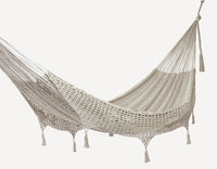 Outdoor undercover cotton Mayan Legacy hammock with hand crocheted tassels Queen Size Marble Colour Kings Warehouse 