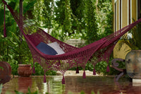 Outdoor undercover cotton Mayan Legacy hammock with hand crocheted tassels Queen Size Maroon Kings Warehouse 