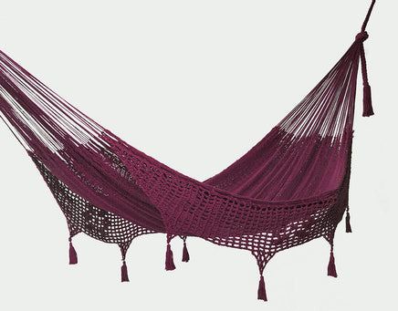 Outdoor undercover cotton Mayan Legacy hammock with hand crocheted tassels Queen Size Maroon Kings Warehouse 