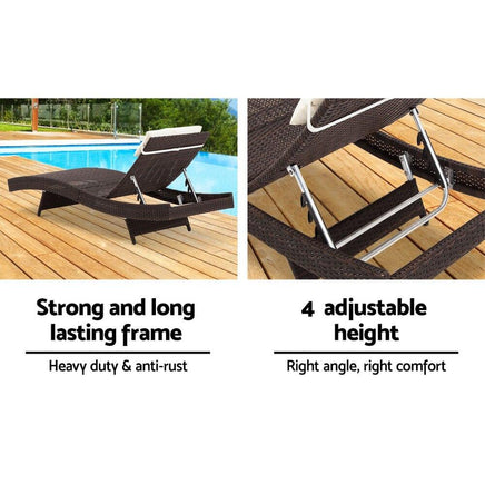 Outdoor Wicker Sun Lounge - Brown KingsWarehouse 