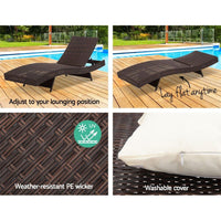 Outdoor Wicker Sun Lounge - Brown KingsWarehouse 