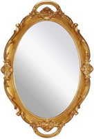 Oval Antique Gold 25 x 38 cm Vintage Carved Hanging Wall Mirror for Bedroom and Living-Room Kings Warehouse 