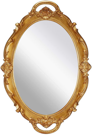 Oval Antique Gold 25 x 38 cm Vintage Carved Hanging Wall Mirror for Bedroom and Living-Room Kings Warehouse 
