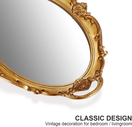 Oval Antique Gold 25 x 38 cm Vintage Carved Hanging Wall Mirror for Bedroom and Living-Room Kings Warehouse 