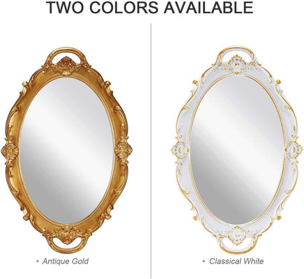Oval Antique Gold 25 x 38 cm Vintage Carved Hanging Wall Mirror for Bedroom and Living-Room Kings Warehouse 