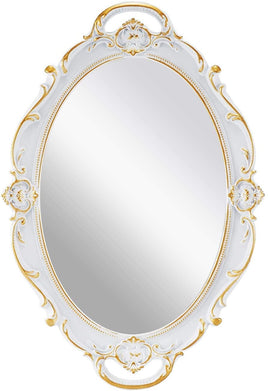 Oval Antique White 25 x 38 cm Vintage Carved Hanging Wall Mirror for Bedroom and Living-Room Kings Warehouse 