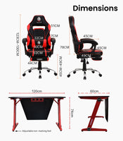 OVERDRIVE Gaming Chair Desk Racing Seat Setup PC Combo Office Table Black Red Kings Warehouse 