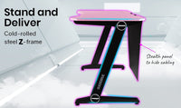 OVERDRIVE Gaming Computer PC Desk Z-Style, Pink and Black, Cable Management Kings Warehouse 