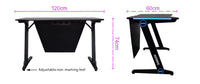 OVERDRIVE Gaming Desk 120cm Computer Black PC Blue LED Lights Carbon Fiber Look Kings Warehouse 