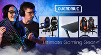 OVERDRIVE Gaming Desk 120cm Computer Black PC Blue LED Lights Carbon Fiber Look Kings Warehouse 