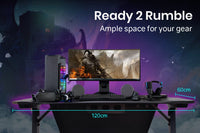 OVERDRIVE Gaming Desk 120cm PC Computer LED Lights Carbon Fibre Style Black RGB Kings Warehouse 