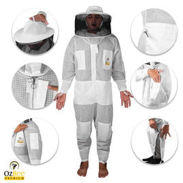 OZBee Premium Full Suit 3 Layer Mesh Ultra Cool Ventilated Round Head Beekeeping Protective Gear Size XL Kings Warehouse
