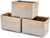 Pack of 3 Collapsible Large Cube Fabric Storage Bins Baskets for Laundry - Beige Kings Warehouse 