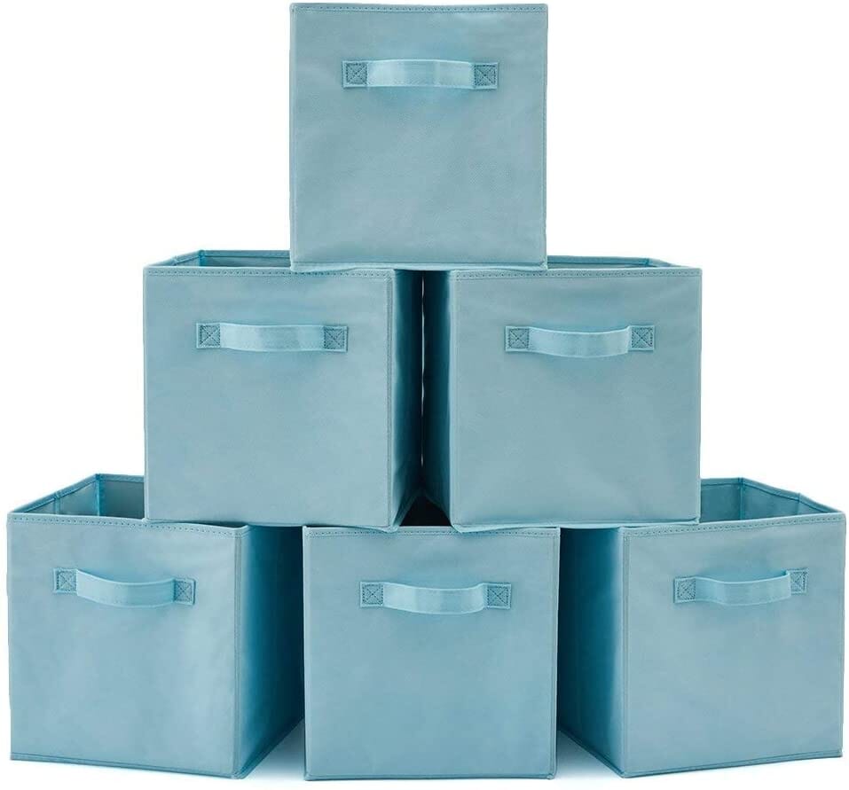 Pack of 6 Foldable Fabric Basket Bin Storage Cube for Nursery, Office and Home Decor (Baby Blue) Kings Warehouse 