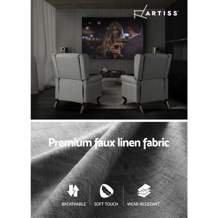 Paris Recliner Chair Luxury Lounge Armchair Single Sofa Couch Fabric Grey Kings Warehouse 